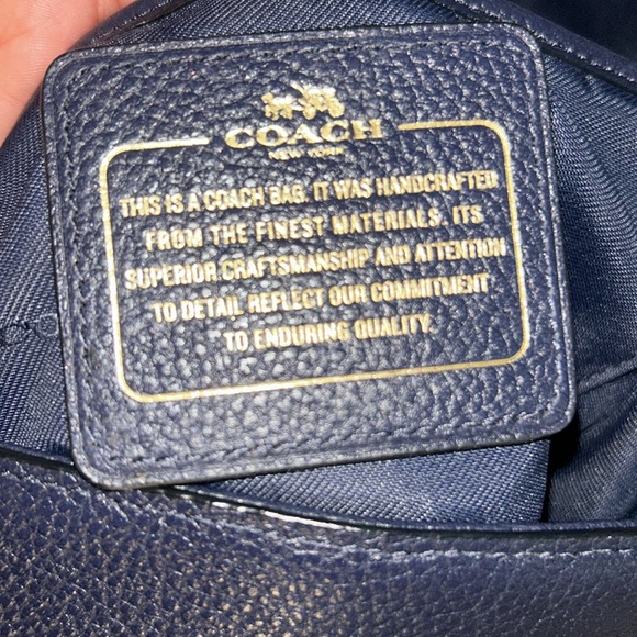 Coach Navy Pebbled Leather w Gold Metal Chain Accented Crossbody Bag - Picture 12 of 15